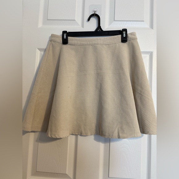 Shein Light Beige/Ivory Corduroy Button front Mini Skater Ribbed Skirt - Picture 5 of 6